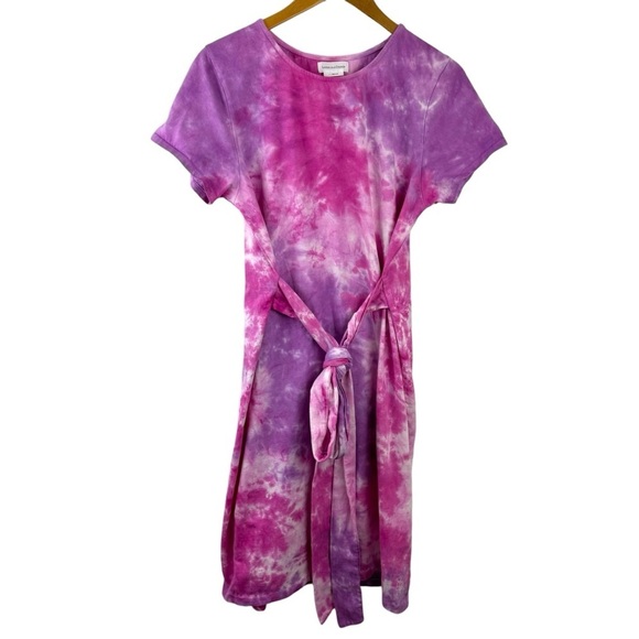 Lovers + Friends Dress Womens Large Pink Brooklyn Tie Dye Midi Side Slit Stretch - Picture 2 of 15